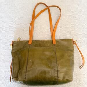 HOBO Olive Green Leather Tote with Tan Straps